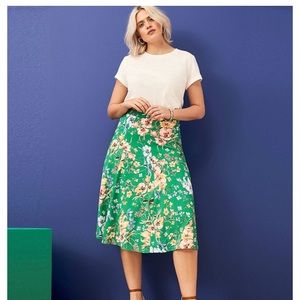 LOFT Floral Fluid Midi Skirt in Dynamic Green NWT
